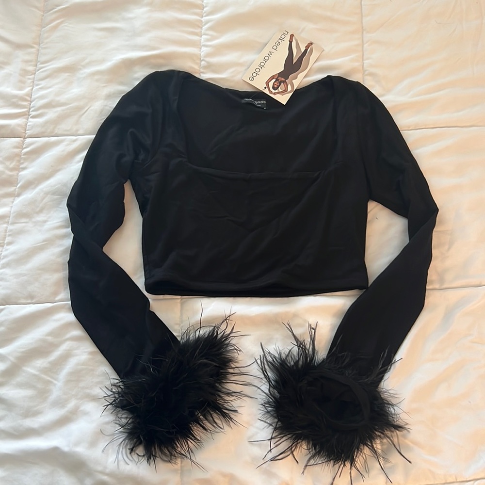 Naked wardrobe crop top fur feathers
